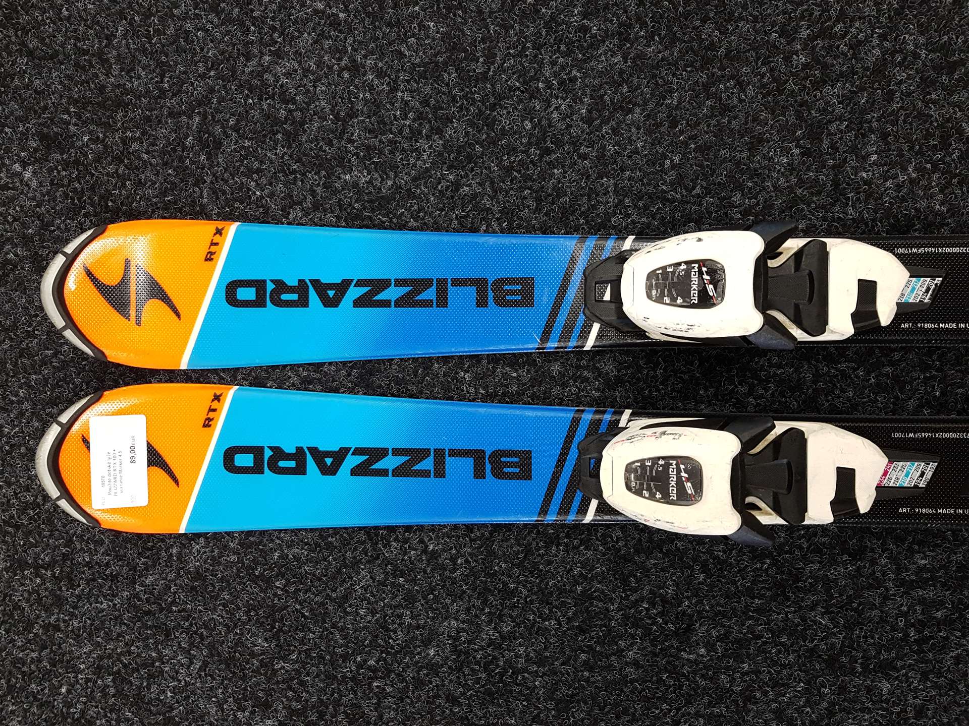 Použité detské lyže BLIZZARD RTX 100 + viazanie Marker 4,5