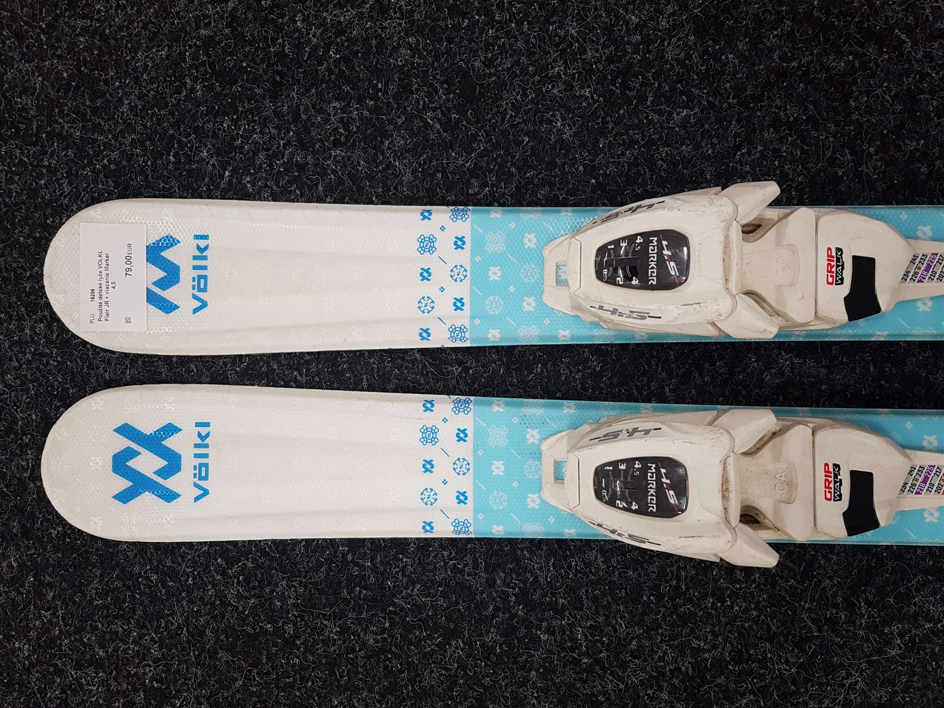 Použité detské lyže VOLKL Flair JR + viazanie Marker  4,5