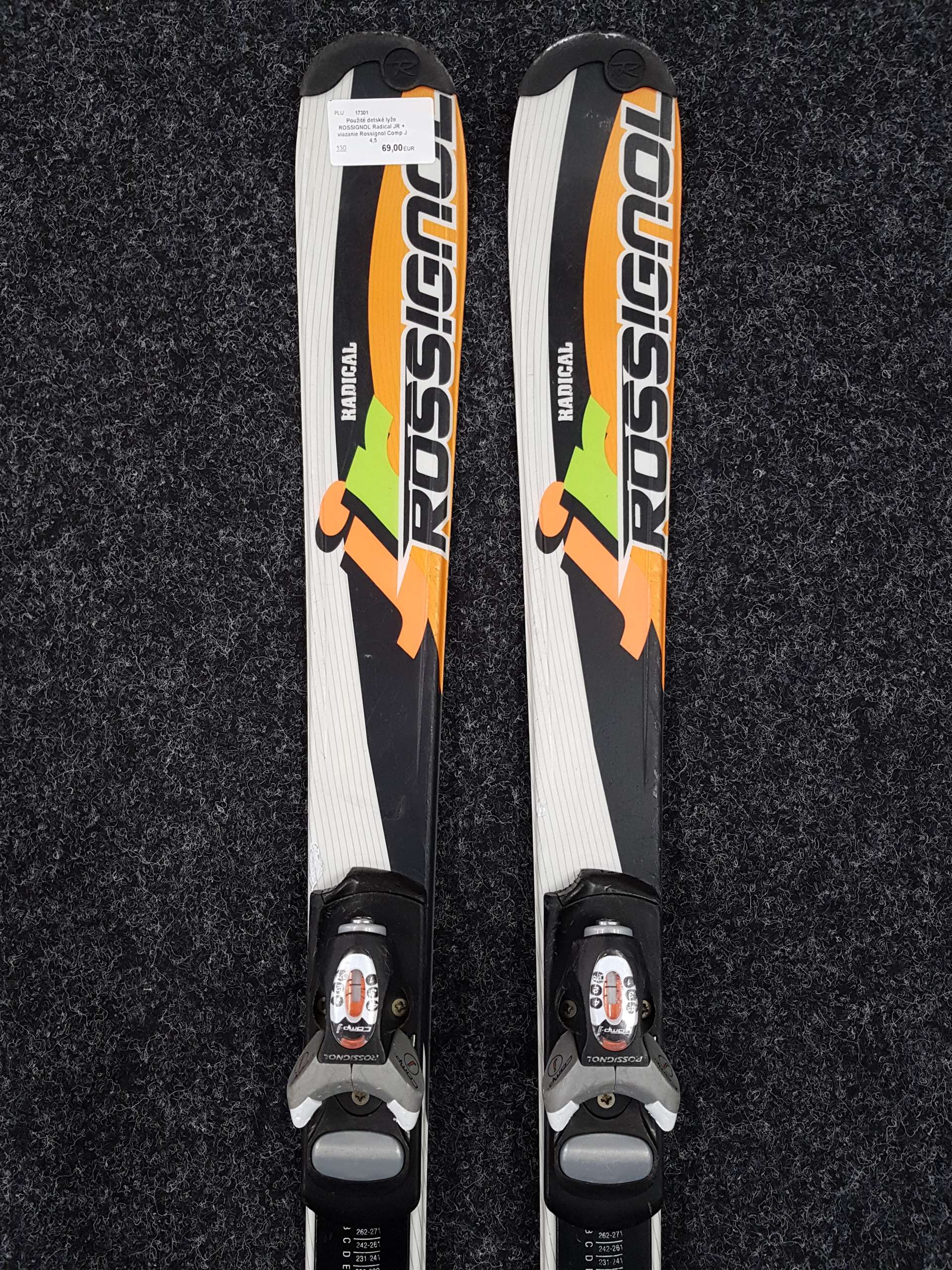 Použité detské lyže ROSSIGNOL Radical JR + viazanie Rossignol Comp J 4,5