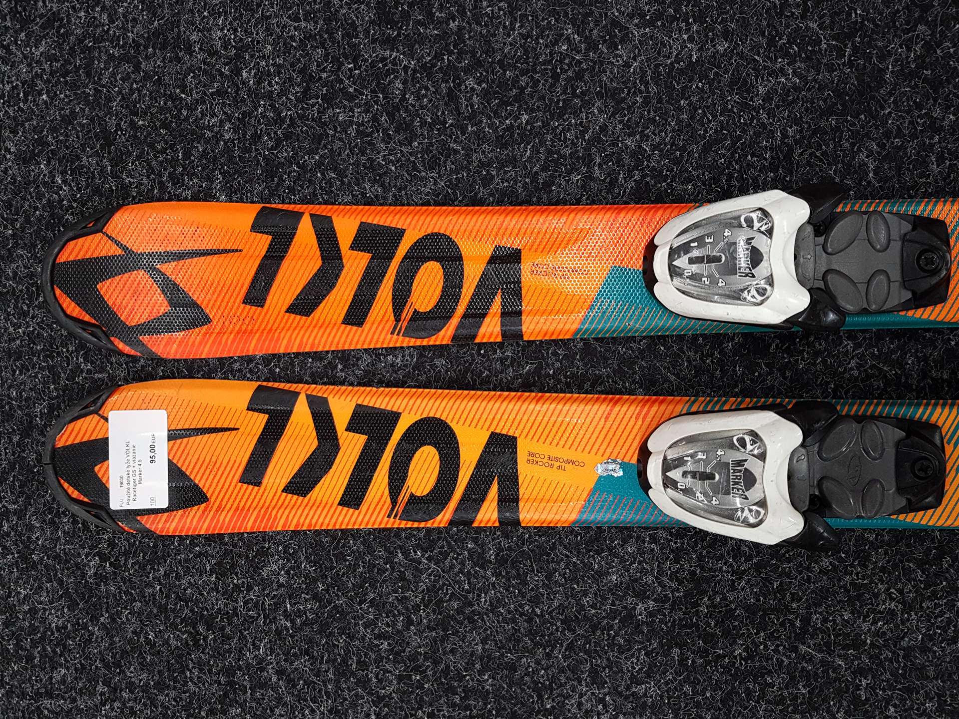 Použité detské lyže VOLKL Racetiger GS + viazanie Marker 4.5