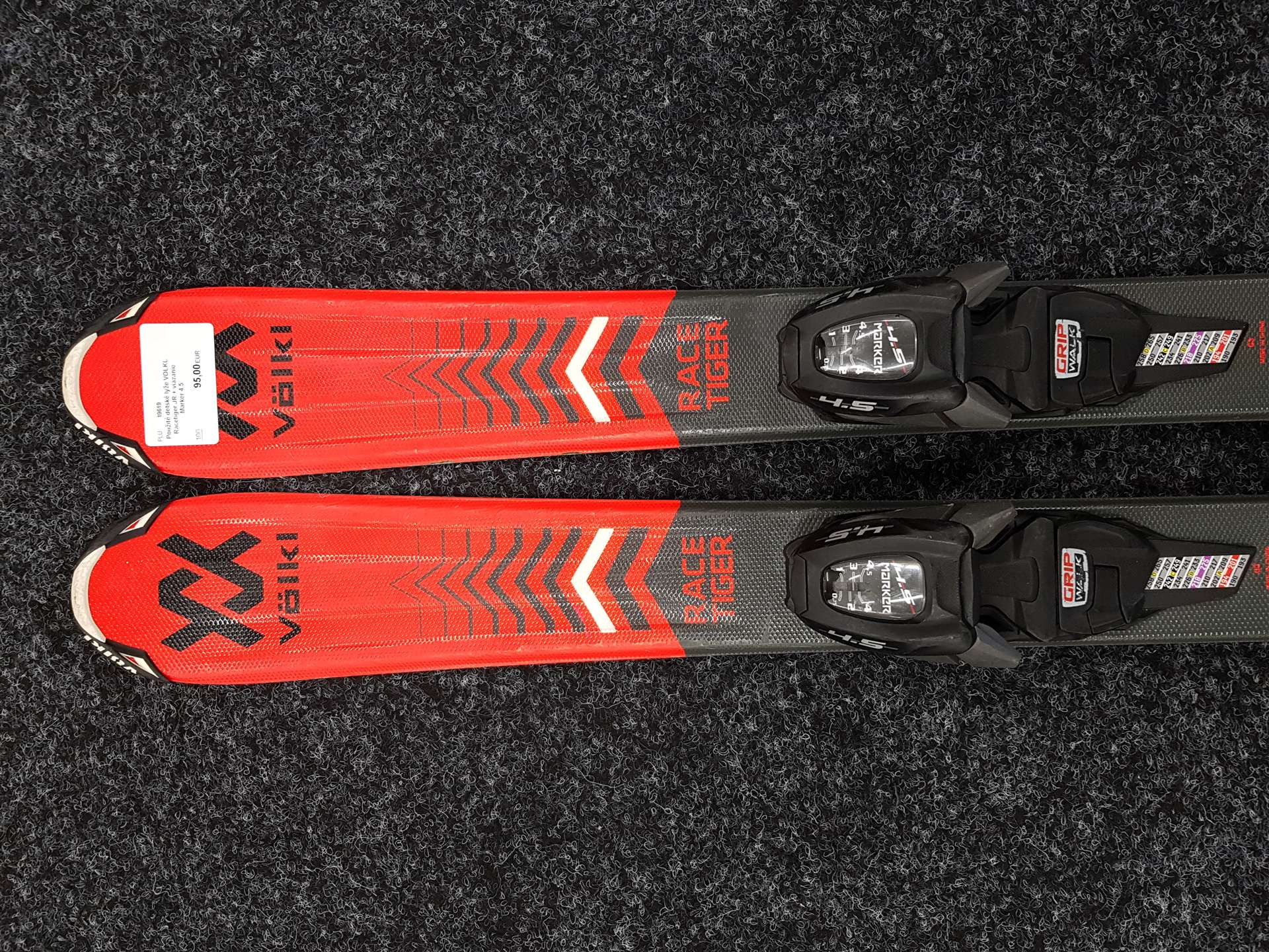 Použité detské lyže VOLKL Racetiger JR + viazanie Marker 4.5