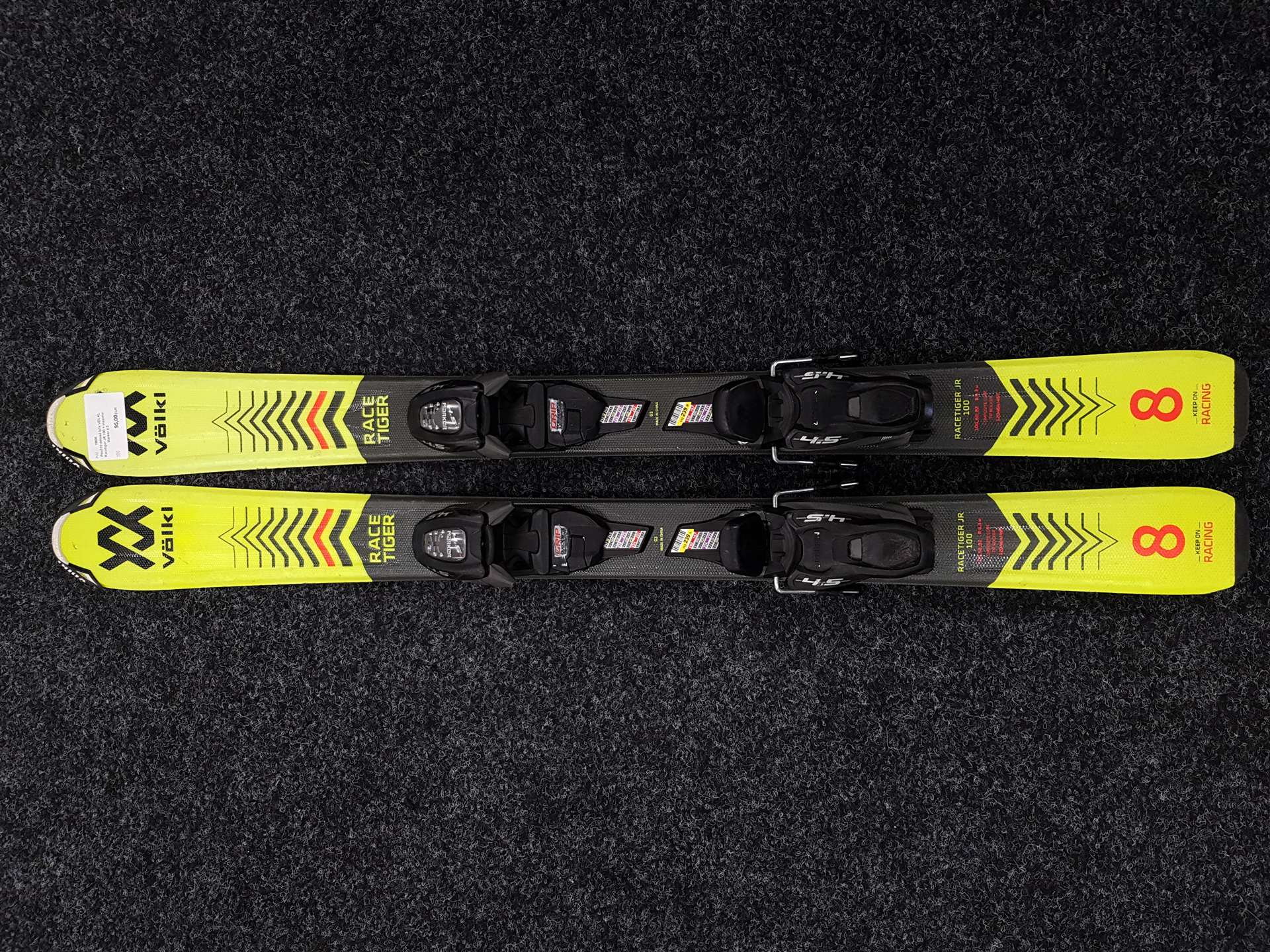 Použité detské lyže VOLKL Racetiger JR 100 + viazanie Marker 4.5