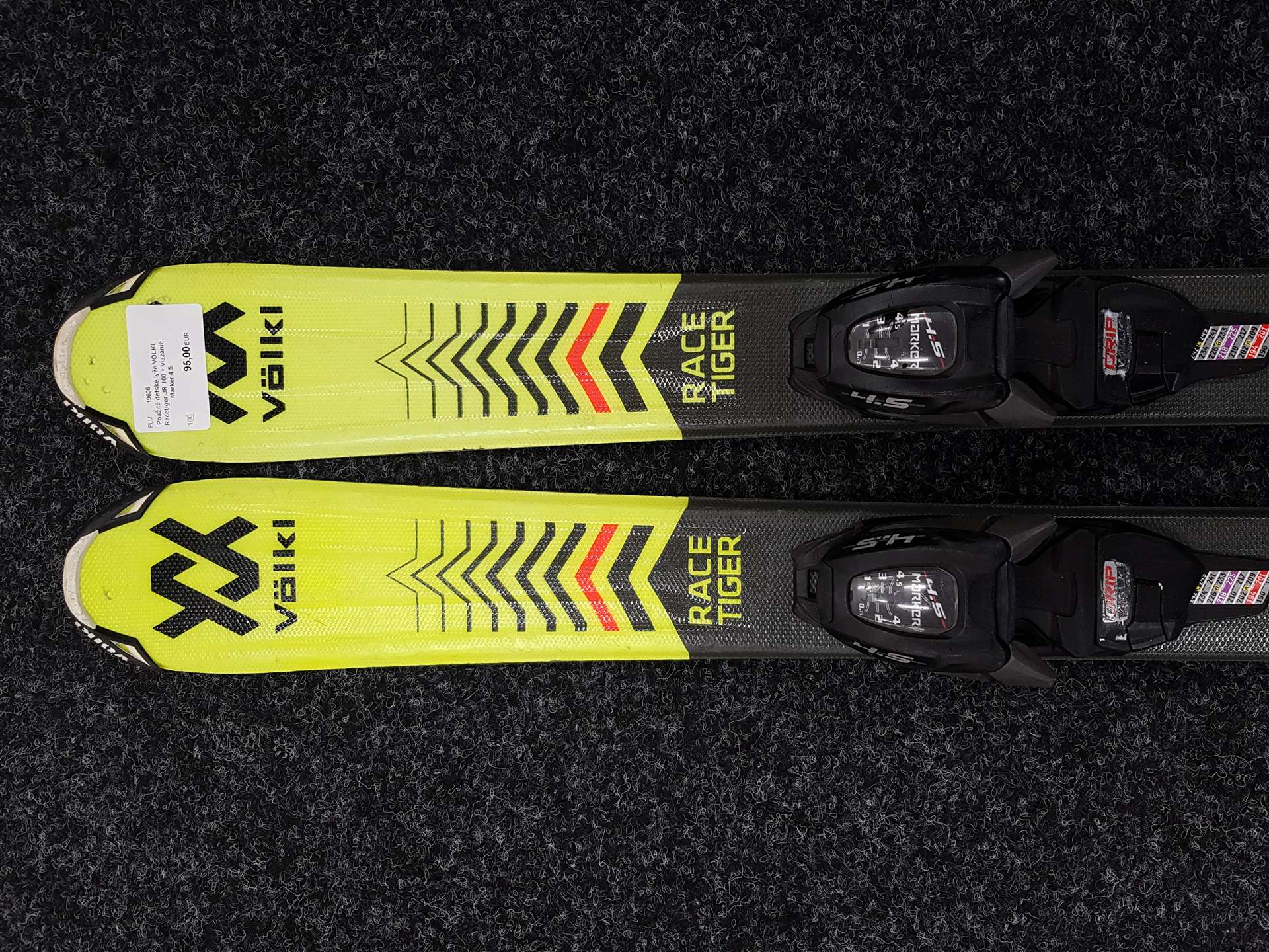 Použité detské lyže VOLKL Racetiger JR 100 + viazanie Marker 4.5
