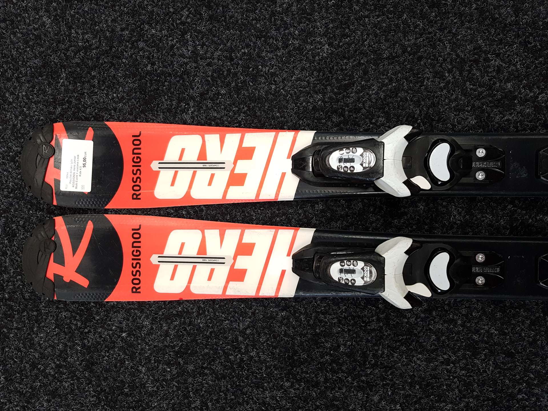 Použité detské lyže ROSSIGNOL Hero Junior Multi Event + viazanie Look Kidx 4,5