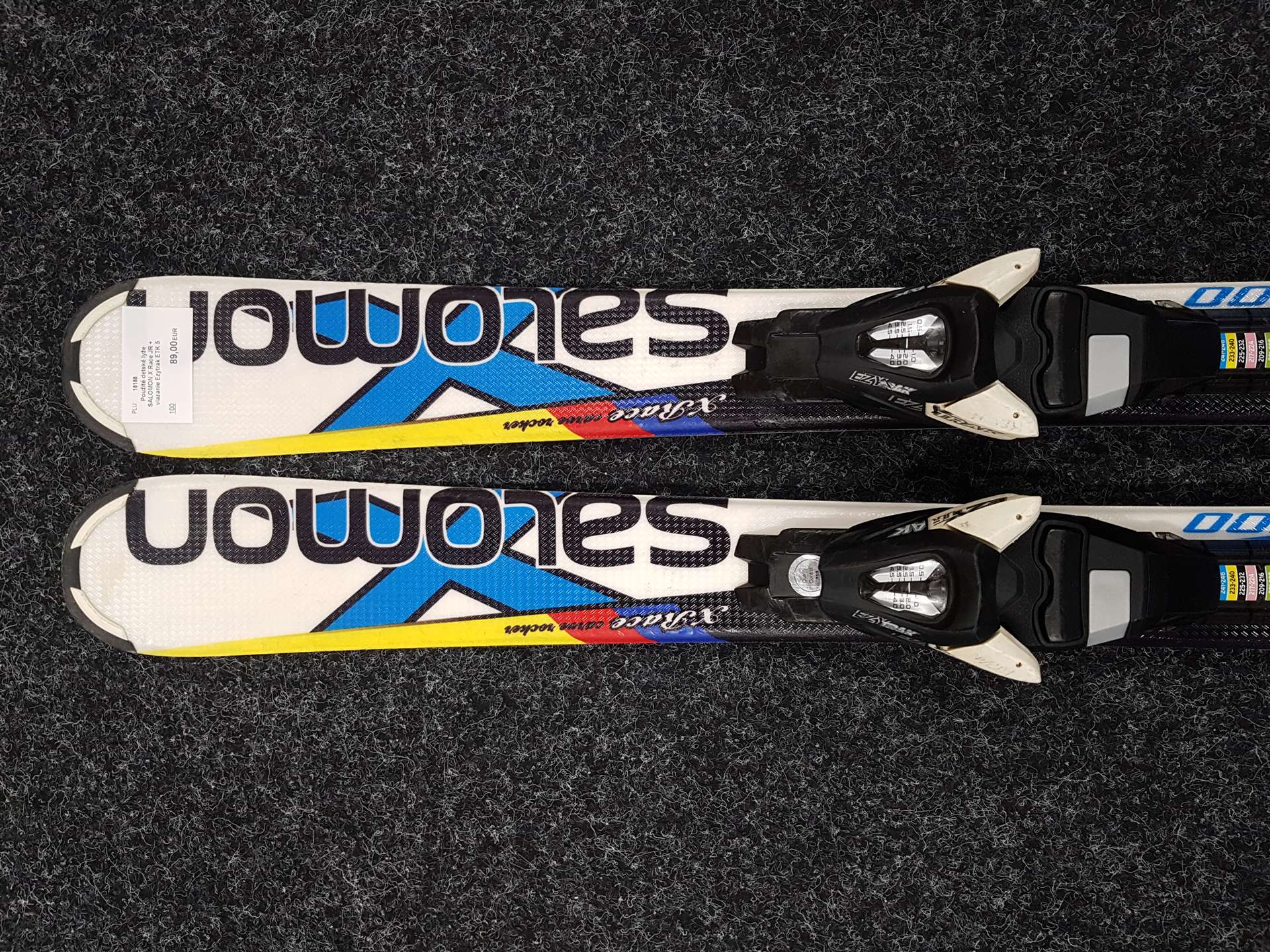 Použité detské lyže SALOMON X Race JR + viazanie Ezytrak ETK 5