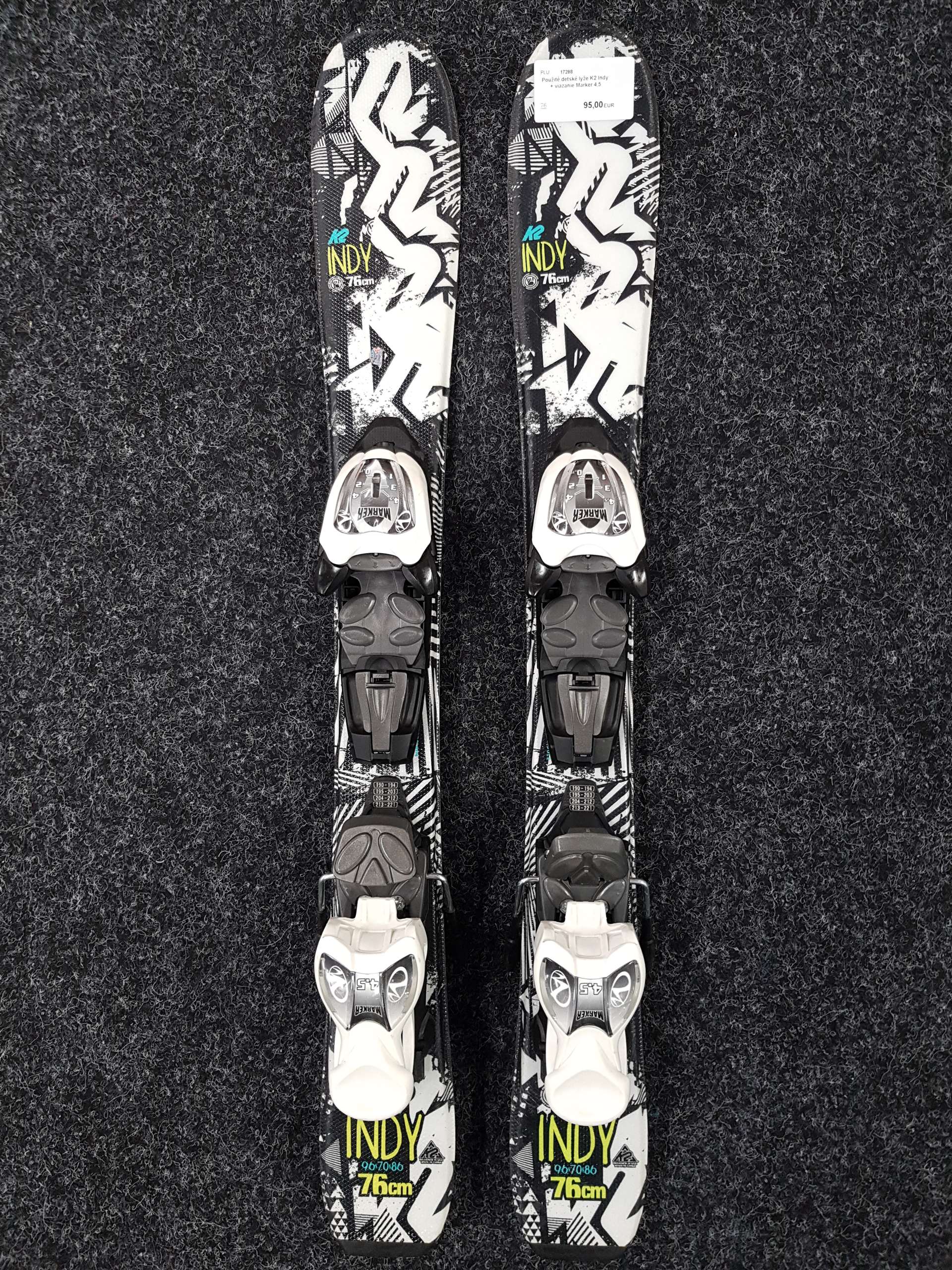 Použité detské lyže K2 Indy + viazanie Marker 4,5