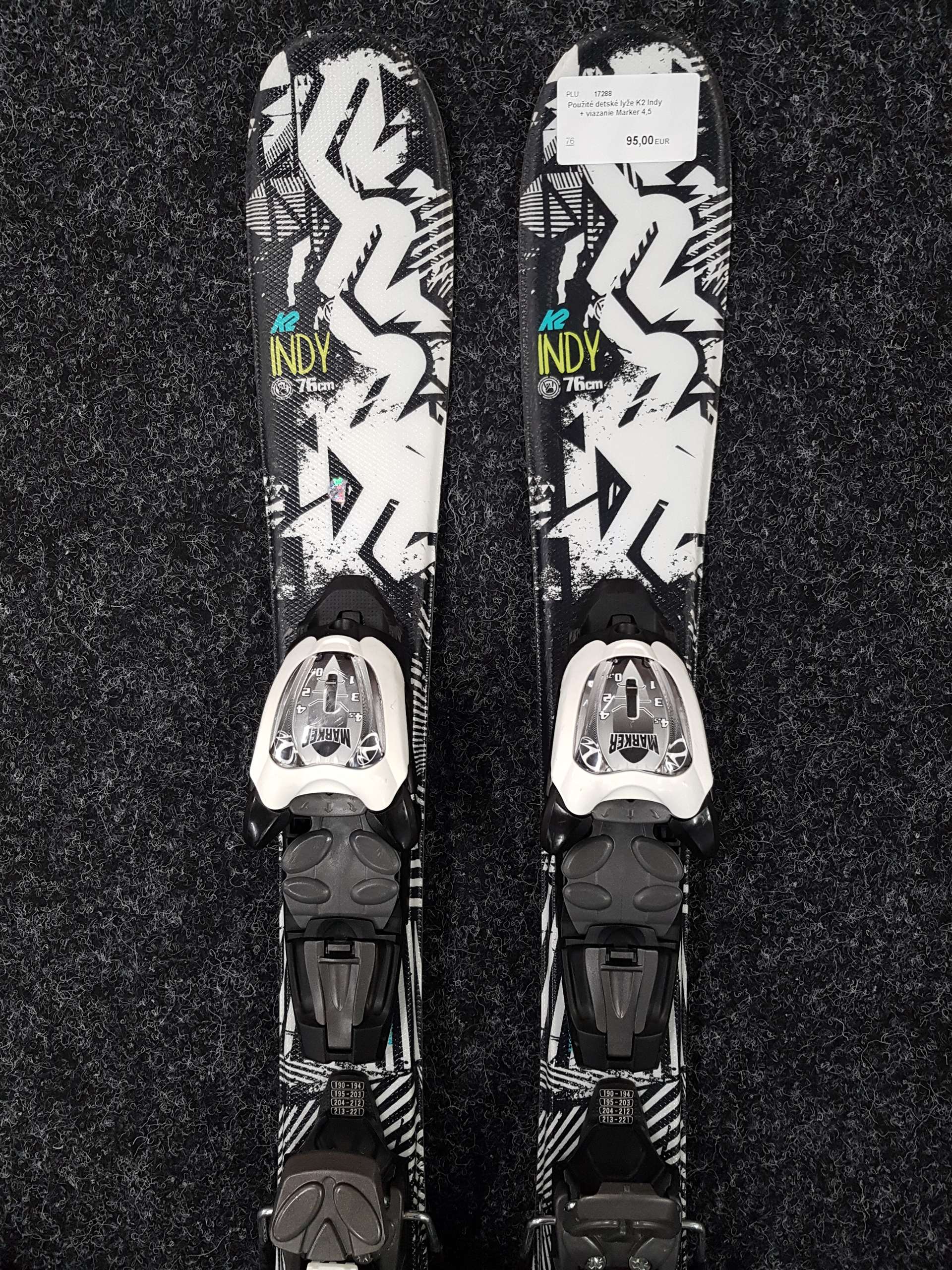 Použité detské lyže K2 Indy + viazanie Marker 4,5