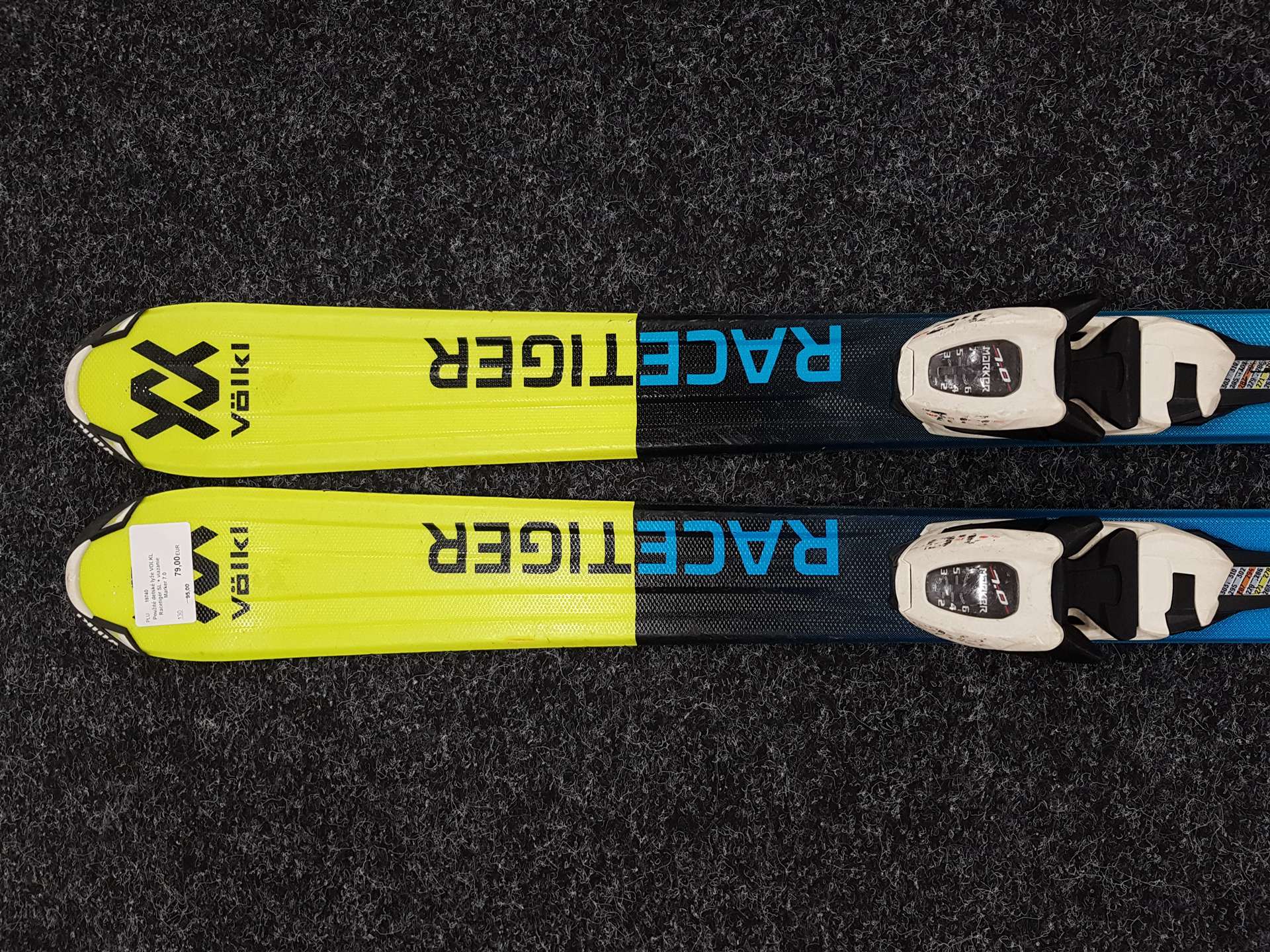 Použité detské lyže VOLKL Racetiger SL + viazanie Marker 7.0