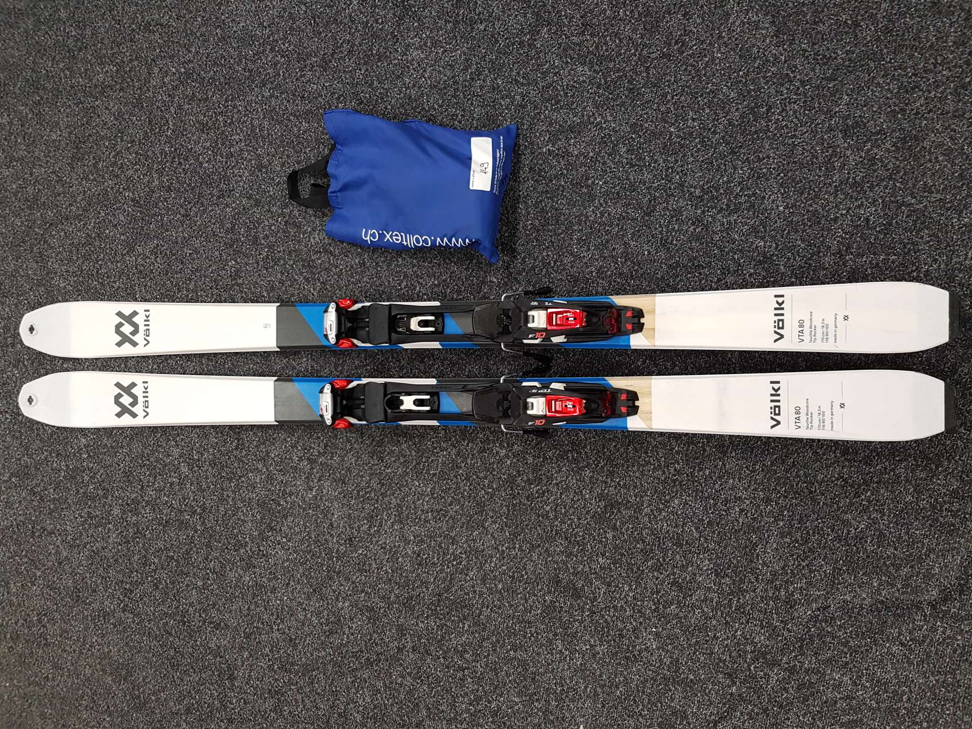 Použité skialpové lyže VOLKL VTA 80 + MARKER F10 TOUR + Použité pásy