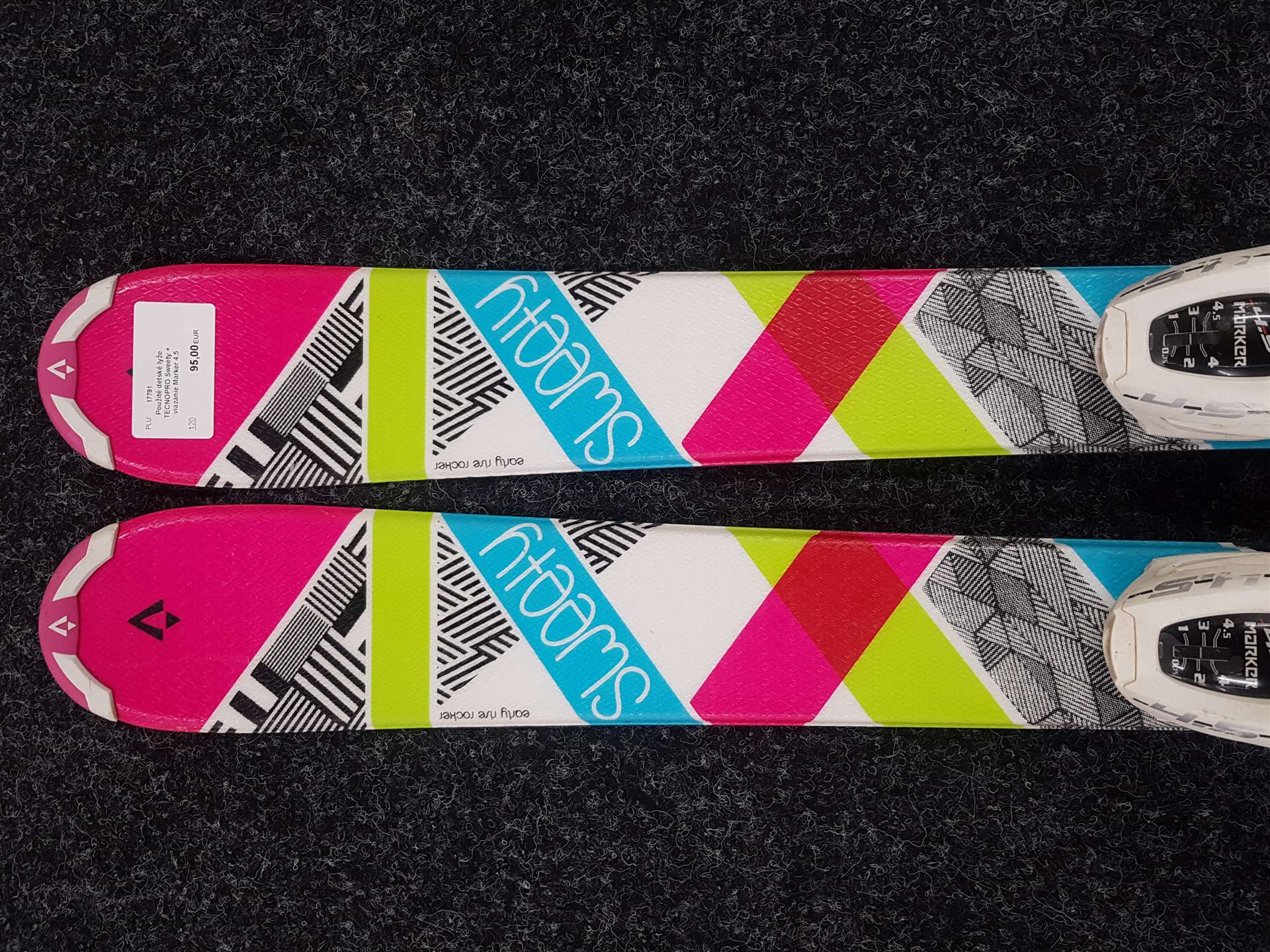 Použité detské lyže TECNOPRO Sweety + viazanie Marker 4.5