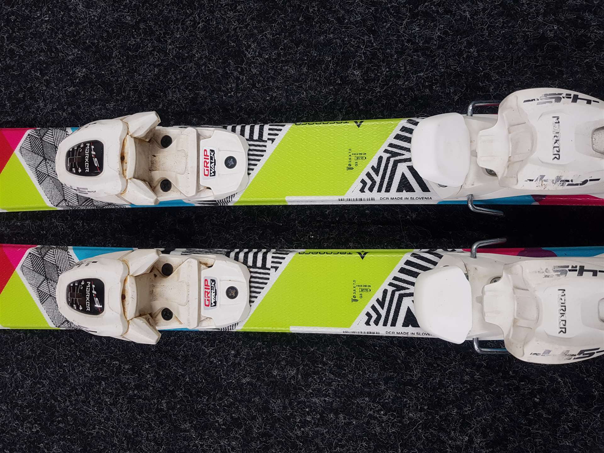Použité detské lyže TECNOPRO Sweety + viazanie Marker 4.5