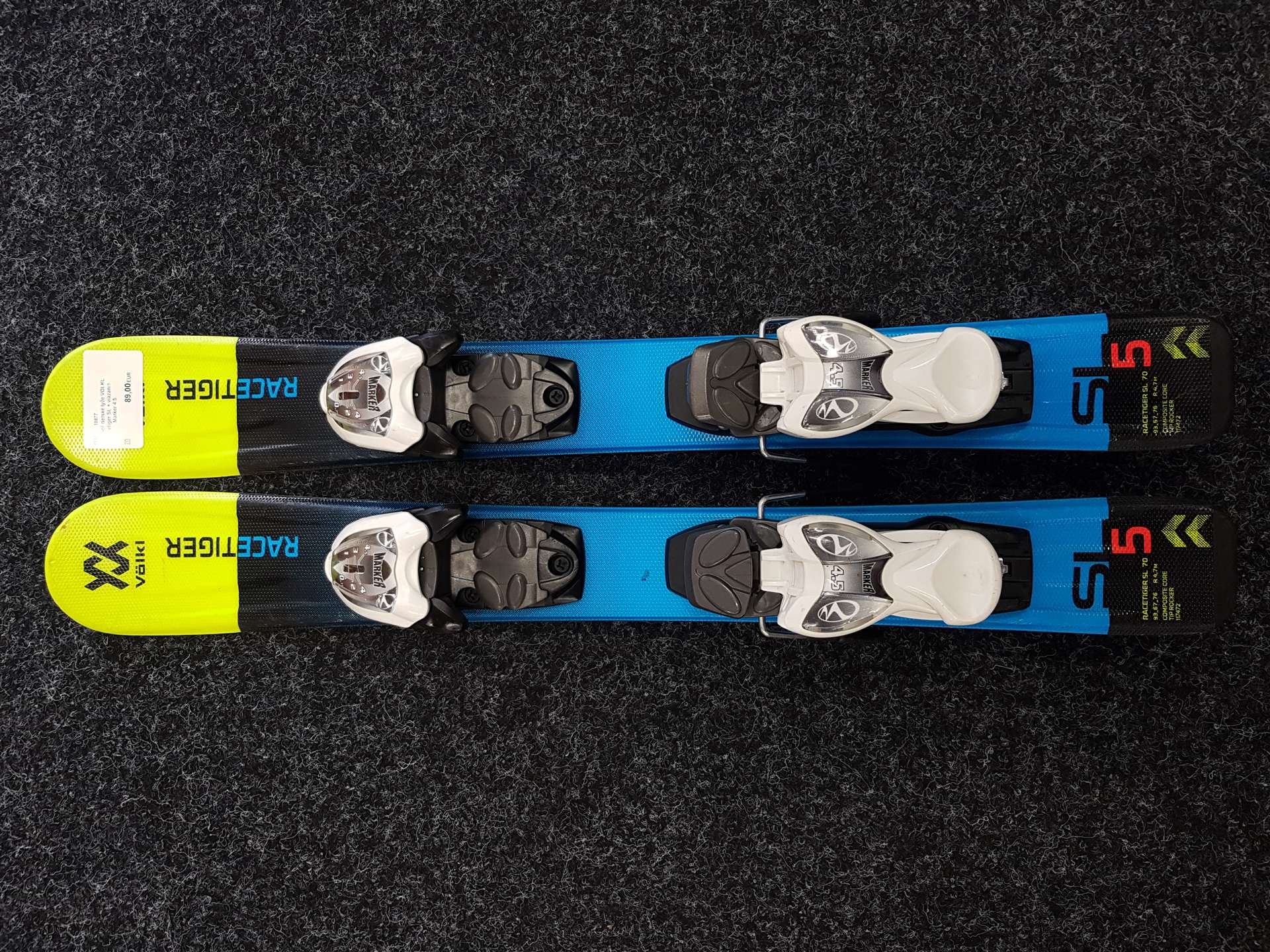 Použité detské lyže VOLKL Racetiger SL + viazanie Marker 4.5