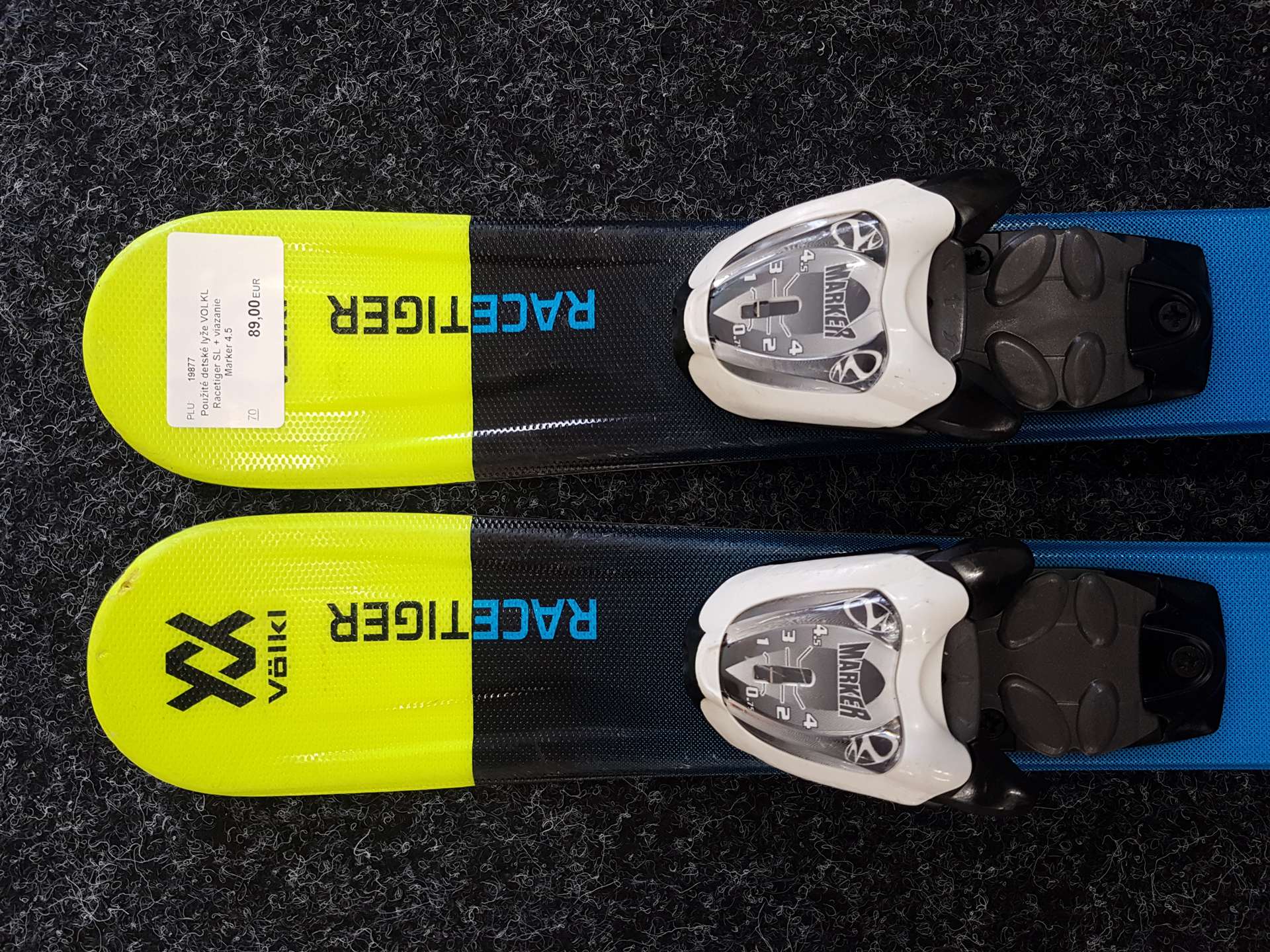 Použité detské lyže VOLKL Racetiger SL + viazanie Marker 4.5