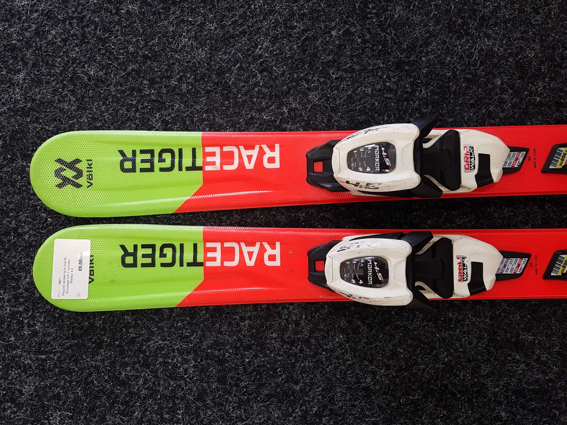 Použité detské lyže VOLKL Racetiger GS + viazanie Marker 4.5