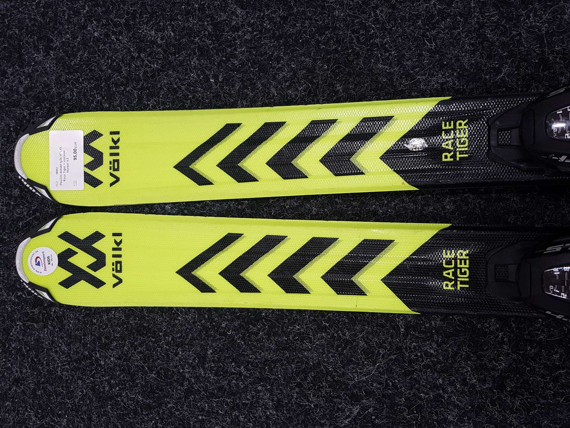 Použité detské lyže VOLKL Race Tiger + viazanie Marker 4.5