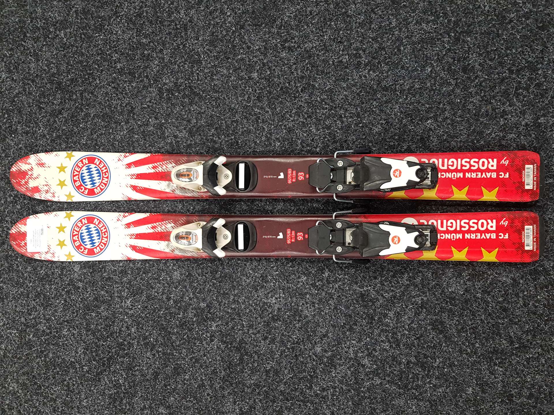 Použité detské lyže ROSSIGNOL FC Bayern München + viazanie Rossignol Comp kid 2,
