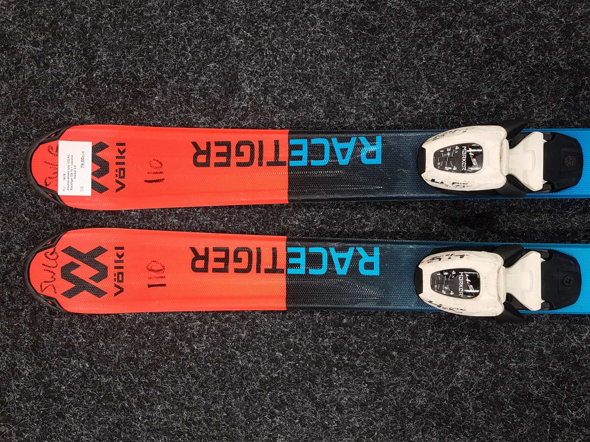 Použité detské lyže VOLKL Racetiger GS 10 + viazanie Marker 4.5