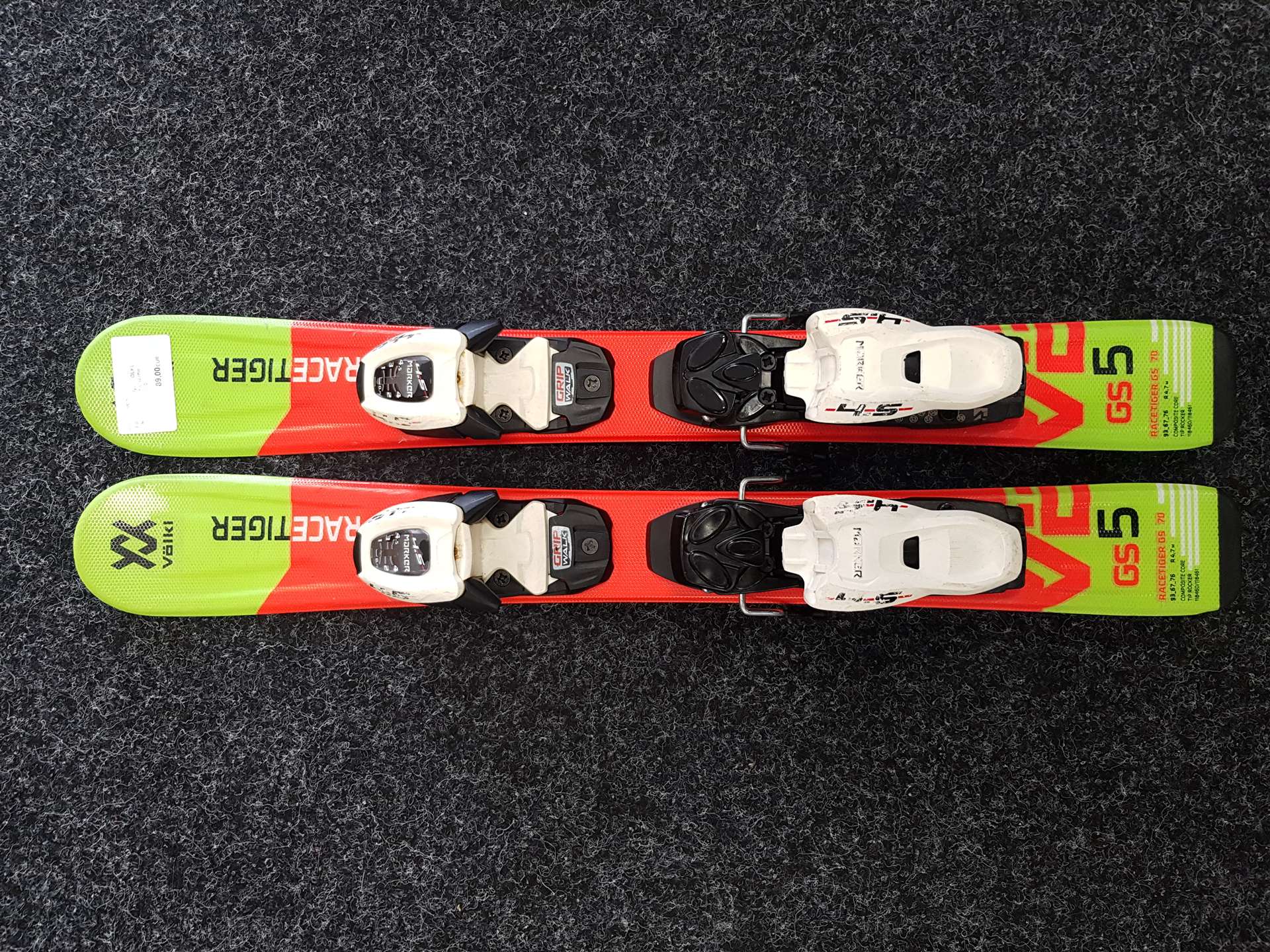 Použité detské lyže VOLKL Racetiger GS + viazanie Marker 4.5