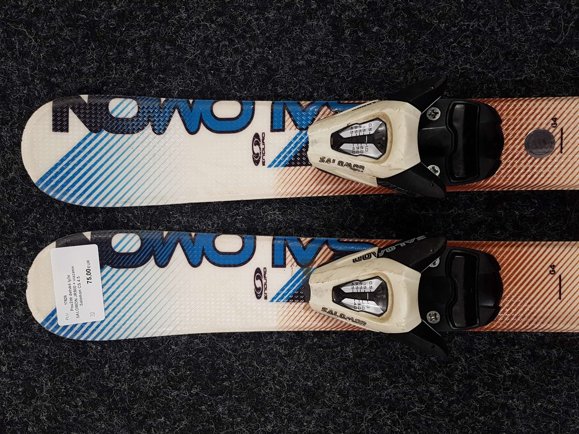 Použité detské lyže SALOMON JR800 + viazanie Salomon CS 4.5